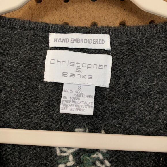 Vintage Christopher & Banks Sweater Vest Embroidered Wool Small Cottage Granny - Picture 3 of 4